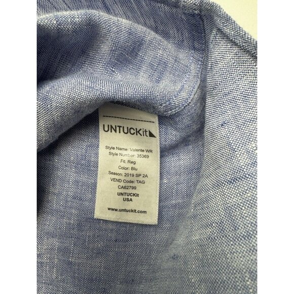 Untuckit Shirt Men XXXL Blue 100% Linen Button Up Dress Collar Plain Flowy Adult - Picture 5 of 11